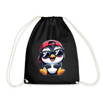 Cooler Pinguin mit Sonnenbrille Cartoon Stil - Turnbeutel - Schwarz - Vorne