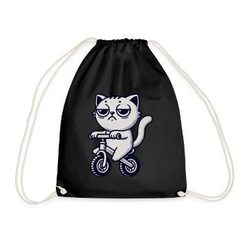 Funny Cat Bicycle Boring Cat On Bike - Drawstring Bag - black - Front