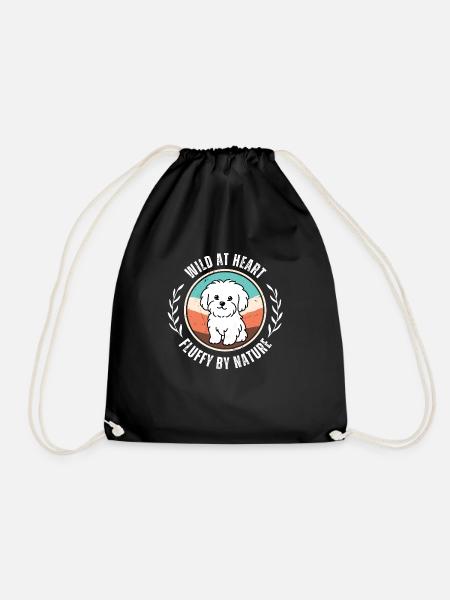 Wild at Heart – Vintage Sunset Maltese Dog Design - Drawstring Bag - black