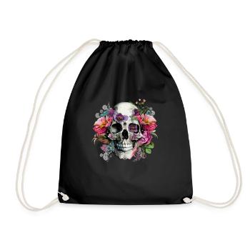 Flower skull - Drawstring Bag - black - Front