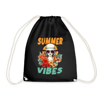 Sommer Frau Sonnenbrille Hut Blumen Sonne Vintage - Turnbeutel - Schwarz - Vorne