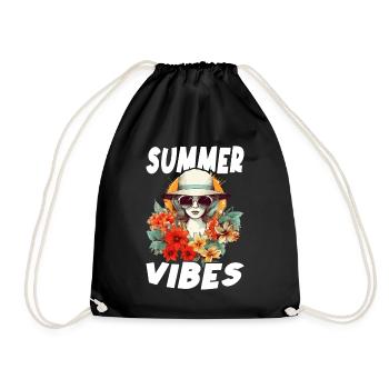 Sommer Frau Sonnenbrille Hut Blumen Sonne Vintage - Turnbeutel - Schwarz - Vorne