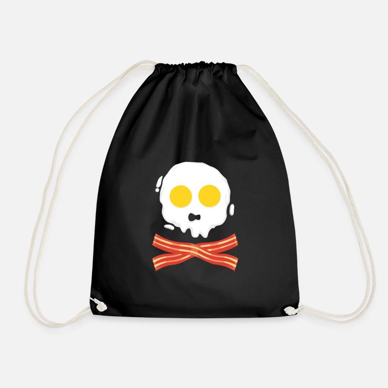 Skull: Bacon & Eggs Funny Gift Idea Pirate - Drawstring Bag - black
