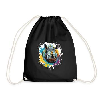 Rhino Animal Pop Art Head - Drawstring Bag - black - Front