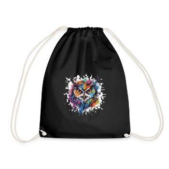 Owl Animal Pop Art Head - Drawstring Bag - black - Front