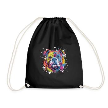 Bulldog Dog Animal Pop Art Head - Drawstring Bag - black - Front