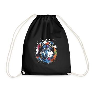 Husky Dog Animal Pop Art Head - Drawstring Bag - black - Front