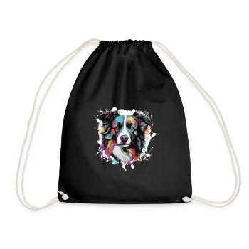 Border Collie Dog Animal Pop Art Head - Drawstring Bag - black - Front
