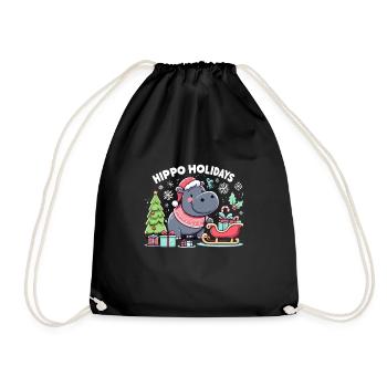 Weihnachten Nilpferd Weihnachtsmann - Turnbeutel - Schwarz - Vorne