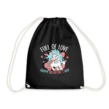 Valentinstag Geschenk 14. Februar süsses Einhorn - Turnbeutel - Schwarz - Vorne