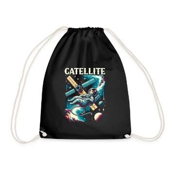 Astronaut Cosmonaut Cat - Drawstring Bag - black - Front