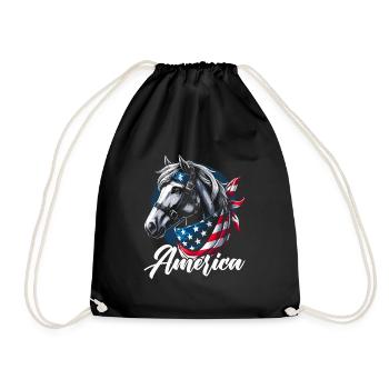 American Horse Lover USA Flag America Fourth By - Drawstring Bag - black - Front
