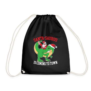 Dinosaur Christmas Tree, Santa Claus, - Drawstring Bag - black - Front