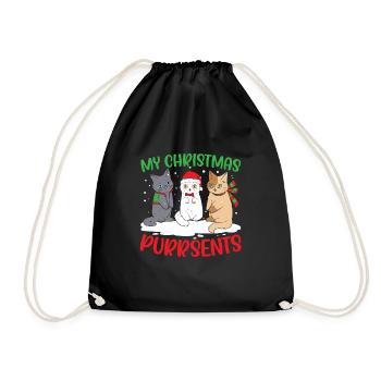 Cat Christmas Holiday Time - Drawstring Bag - black - Front