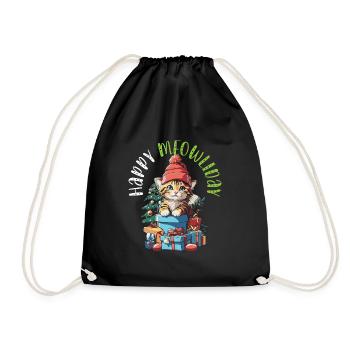 Cat Christmas Holiday Time - Drawstring Bag - black - Front