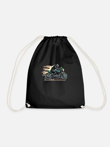 8-bit motorcycle - Drawstring Bag - black