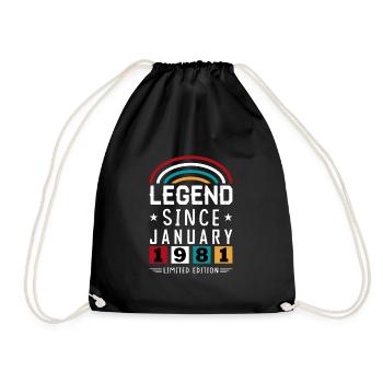 1981 Legend Since Geburtstag Geschenk Januar - Turnbeutel - Schwarz - Vorne