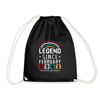 1961 Legend Since Birthday Gift February - Drawstring Bag - black - Front