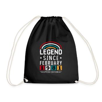 1981 Legend Since Geburtstag Geschenk Februar - Turnbeutel - Schwarz - Vorne