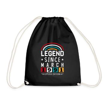 1991 Legend Since Birthday Gift March - Drawstring Bag - black - Front
