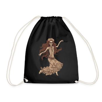 Cheerful 60s 70s Hippie Skeleton - Drawstring Bag - black - Front