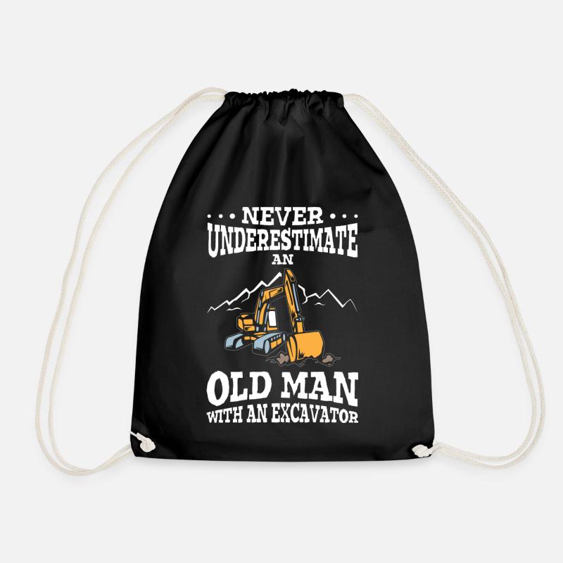 Never Underestimate An Old Man With An Excavator - Drawstring Bag - black