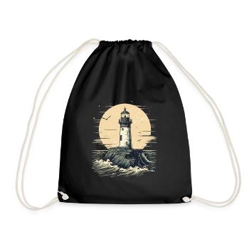 Lighthouse Coast Sea Sea Ocean Baltic Sea North Sea - Drawstring Bag - black - Front