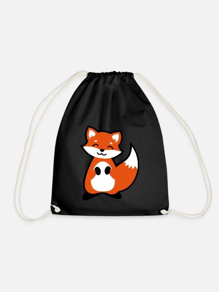 Cute fox animal child - Drawstring Bag - black