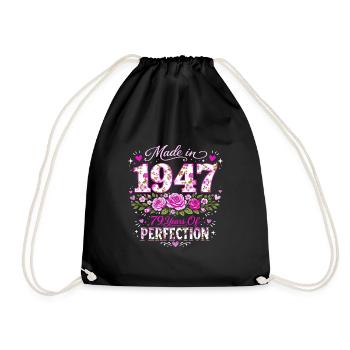 Gift 79 Years Woman - Birthday 1947 Floral - Drawstring Bag - black - Front