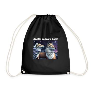 Arctic animals rule! Arctic Fox Starry Night - Drawstring Bag - black - Front