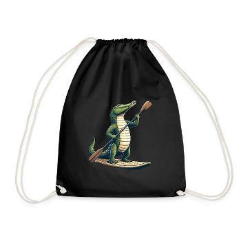 Crocodile on stand-up paddle - Drawstring Bag - black - Front