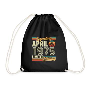 April 1975 51st Anniversary Gift - April 1975 - Drawstring Bag - black - Front