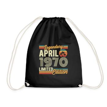 April 1970 56th Anniversary Gift - April 1970 - Drawstring Bag - black - Front