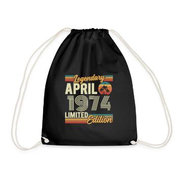 April 1974 52nd Anniversary Gift - April 1974 - Drawstring Bag - black - Front