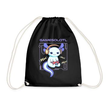 Gamesolotl Word Pun Design for Axolotl Lovers - Drawstring Bag - black - Front