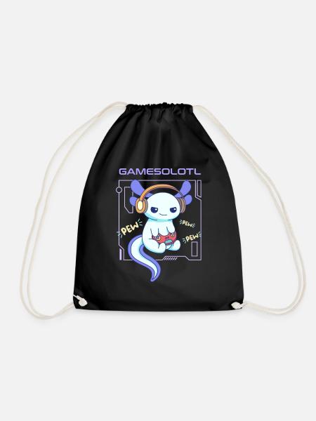 Gamesolotl Word Pun Design for Axolotl Lovers - Drawstring Bag - black
