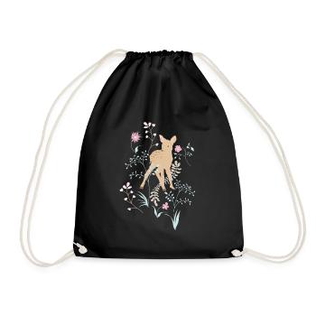 Mignon faon avec des fleurs et des plantes. Chevreuil. - Sac de sport léger - noir - Devant