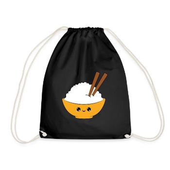 cute rice bowl, sweet rice teller, delicious, smiling - Drawstring Bag - black - Front