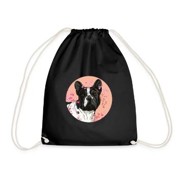 French Bulldog T-shirt. - Drawstring Bag - black - Front