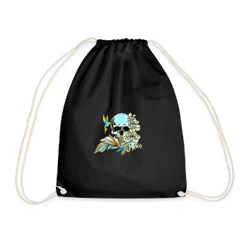 Skull with flowers colorful gift - Drawstring Bag - black - Front