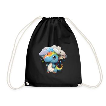 Dinosaurier Kind Regenbogen Geschenk - Turnbeutel - Schwarz - Vorne