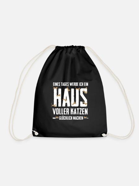 Katzen Shirt- Haus voller Katzen - Turnbeutel - Schwarz