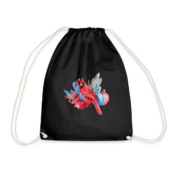 Red Cardinal and Christmas Ornaments - Drawstring Bag - black - Front