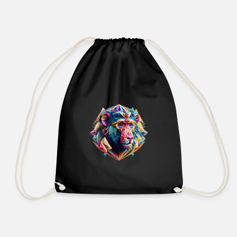 Geometric fauna, monkey, chimpanzee, Geo wild - Drawstring Bag - black