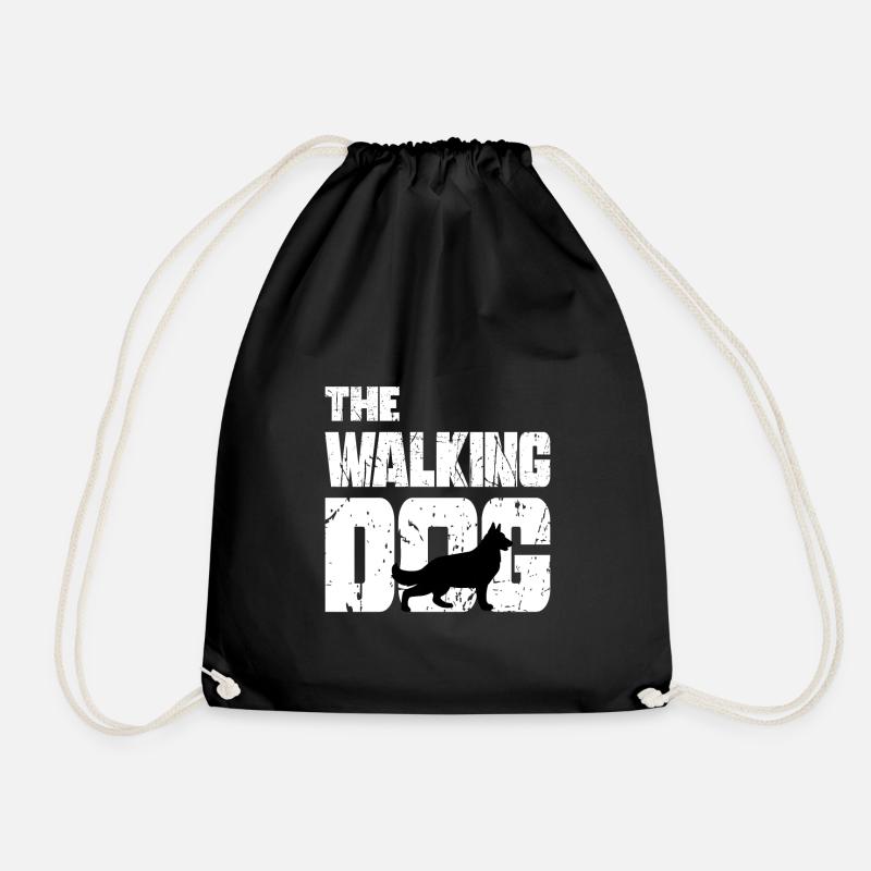 The Walking Dog German Shepherd Gift - Drawstring Bag - black