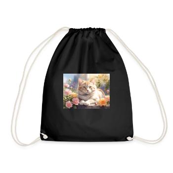 beautiful white cat - Drawstring Bag - black - Front