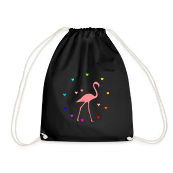 Flamingo hearts colorful - Drawstring Bag - black - Front