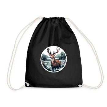 Deer in winter landscape - Drawstring Bag - black - Front