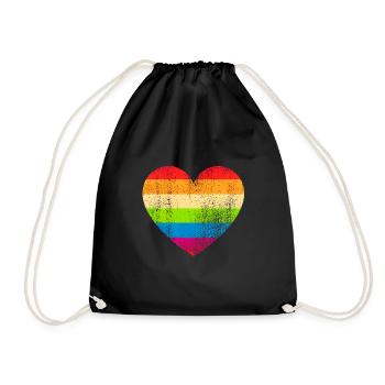 Rainbow Heart of Pride – Stripes of Love and Color - Drawstring Bag - black - Front
