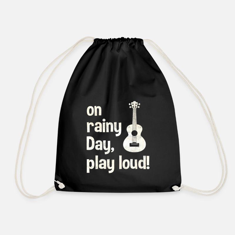 Ukulele: on rainy day, play loud! - Drawstring Bag - black